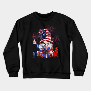 4th Of July American Flag Patriotic Gnome with sunflower Crewneck Sweatshirt